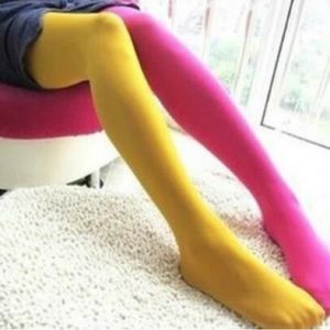 NWT two color hot pink lemon stockings one hue each leg fun tights thick denier